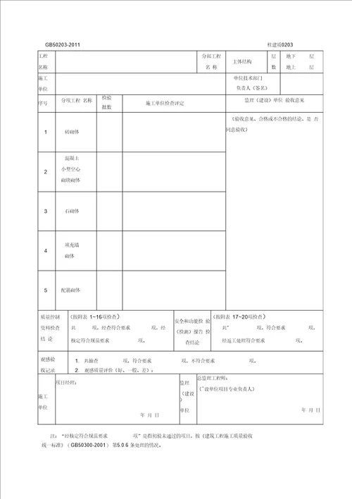 《砌体结构工程施工质量验收规范》