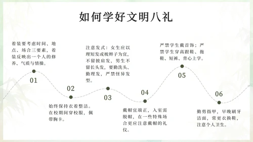 绿色水墨中国风八礼四仪主题班会带内容PPT模板
