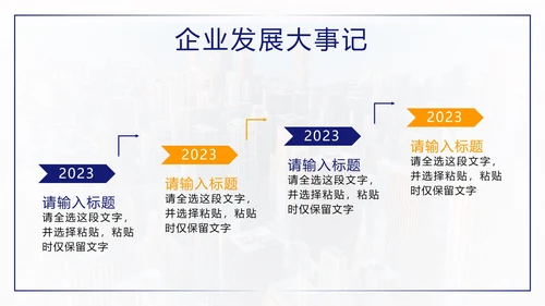 蓝色城市实景时间轴企业发展大事件PPT模板