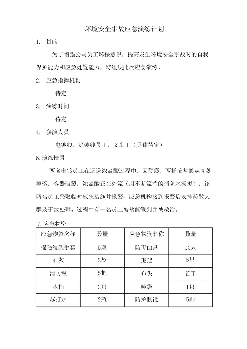 环境安全事故应急演练计划