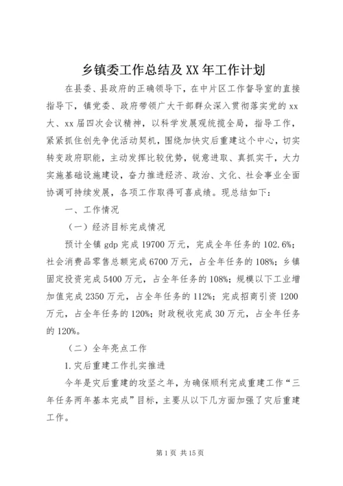 乡镇委工作总结及某年工作计划.docx