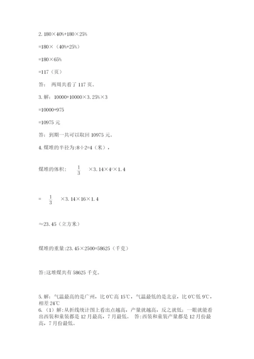 沪教版小学六年级下册数学期末综合素养测试卷及精品答案.docx