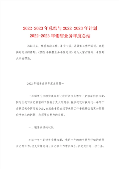 20222023年总结与20222023年计划20222023年销售业务年度总结