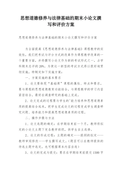 思想道德修养与法律基础的期末小论文撰写和评价方案.docx