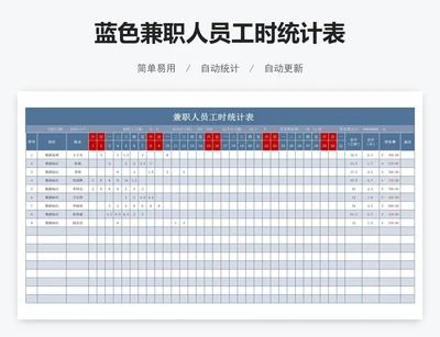 蓝色兼职人员工时统计表