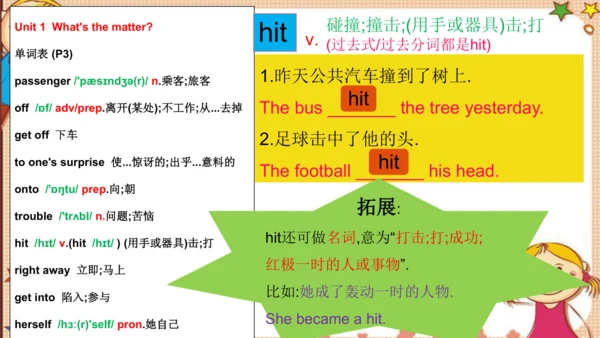 人教版八下Unit 1 What's the matter? SectionA词汇精讲课件