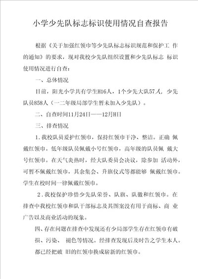 小学少先队标志标识使用情况自查报告