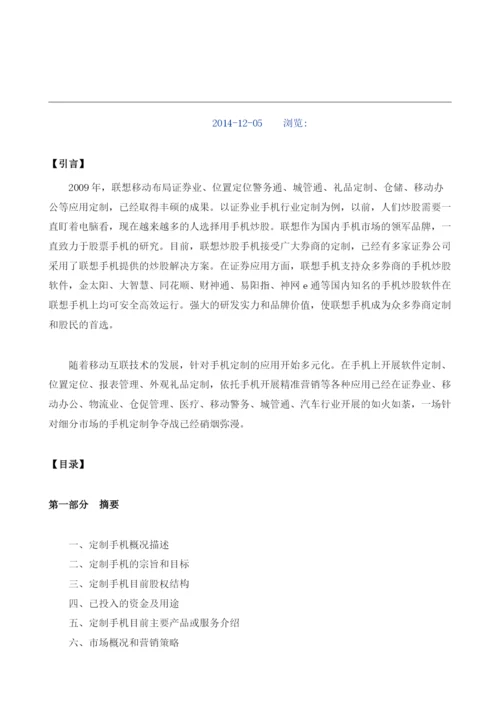 定制手机项目商业计划书模板.docx
