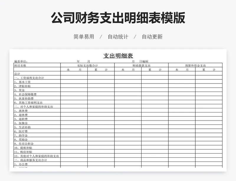 公司财务支出明细表模版