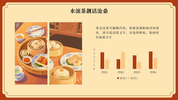 红黄中国风广式早茶家乡推荐PPT模板