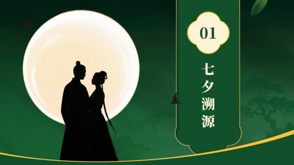 深绿色中国风传统七夕节日介绍通用PPT