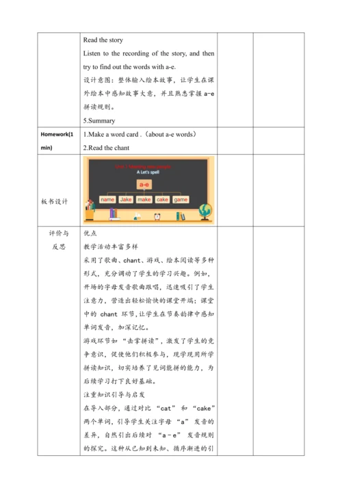 Unit1 Meeting new people Part A Let's spell 表格式教案（