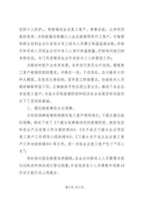 乡镇推进疫情防控和复工复产工作落实工作小结.docx