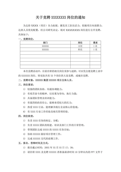 关于岗位竞聘通知人事行政公文