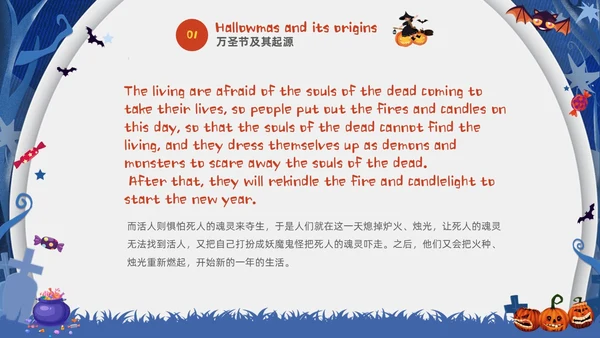 蓝白卡通儿童万圣节英文介绍PPT
