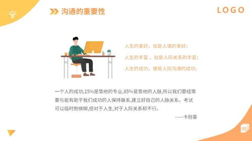 橙色扁平插画企业公司商务办公人物有效沟通技巧培训模板