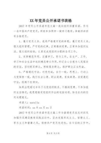 XX年党员公开承诺书表格.docx