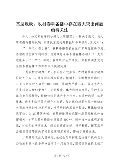 基层反映：农村春耕备播中存在四大突出问题亟待关注.docx