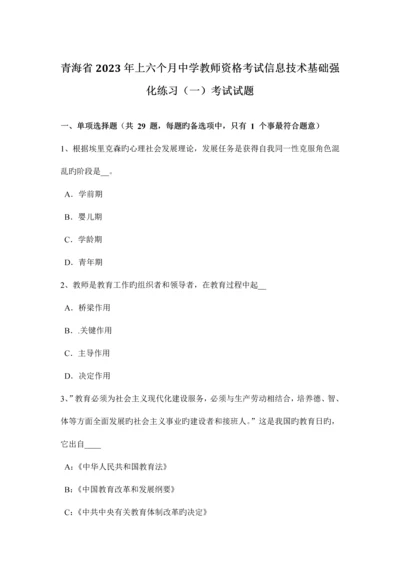 2023年青海省上半年中学教师资格考试信息技术基础强化练习一考试试题.docx