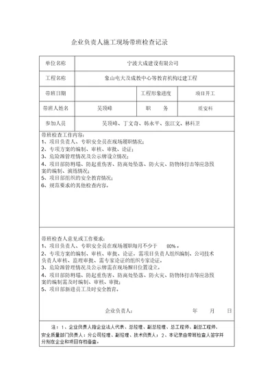 企业负责人施工现场带班检查记录(2)