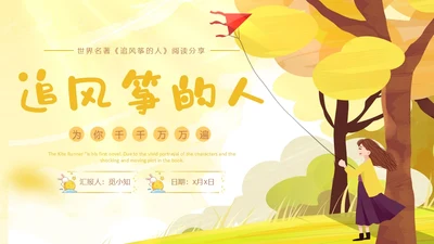 黄色插画手绘追风筝的人读书分享会读书爱好者PPT