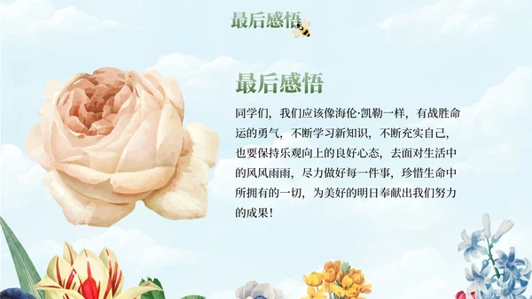卡通插画花卉假如给我三天光明读书书籍分享PPT模板