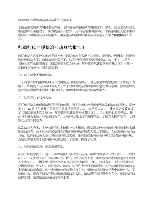师德师风专项整治活动总结报告五篇范文