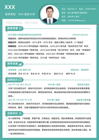 考研复试医学研究生面试简历