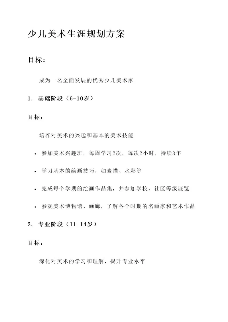 少儿美术生涯规划方案