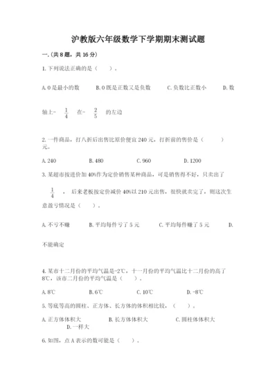 沪教版六年级数学下学期期末测试题（考点精练）.docx