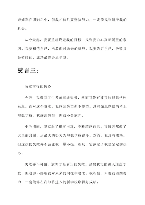 中考未考上理想学校的感言