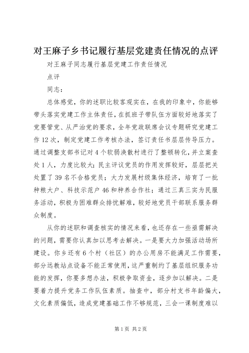 对王麻子乡书记履行基层党建责任情况的点评.docx