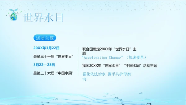 世界水日节约用水珍爱地球主题班会PPT课件