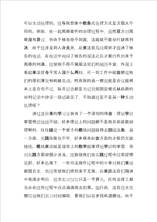 法学专业大学生法院实习报告