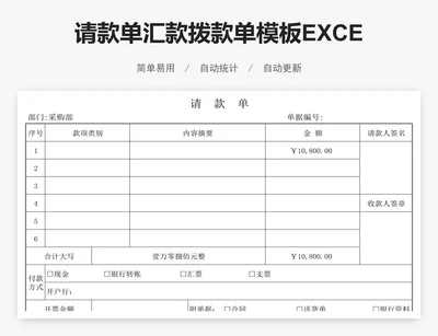 请款单汇款拨款单模板EXCEL模板