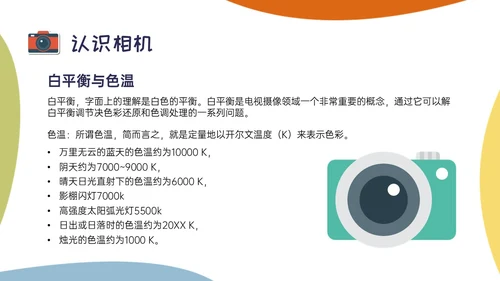 黄绿蓝橙多彩卡通摄影知识培训PPT课件摄影