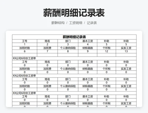 薪酬明细记录表
