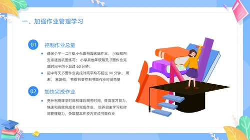 蓝色清新卡通边框中小学五项管理学习主题班会动态PPT培训