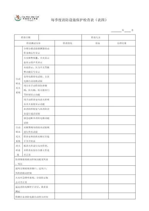 每季度消防设施维护检查表