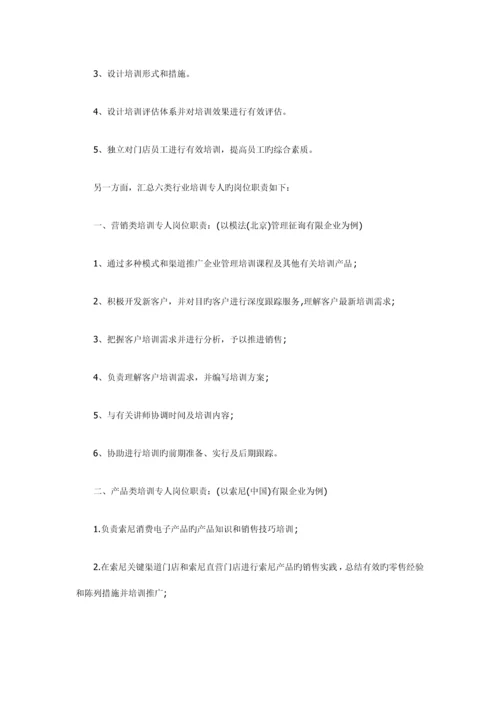 各行业培训专员岗位职责大全.docx