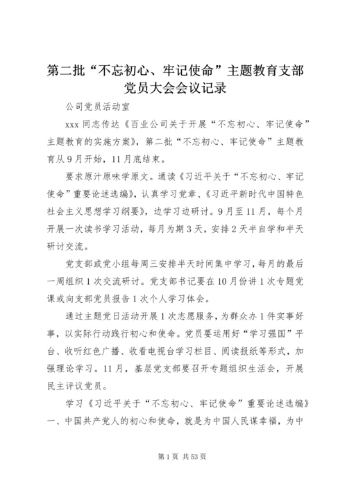 第二批“不忘初心、牢记使命”主题教育支部党员大会会议记录.docx