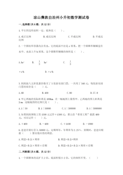 凉山彝族自治州小升初数学测试卷及1套完整答案.docx