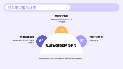 紫色插画探索大学社团活动的魅力PPT模板