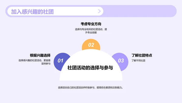 紫色插画探索大学社团活动的魅力PPT模板