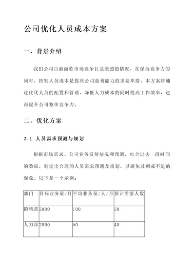 公司优化人员成本方案