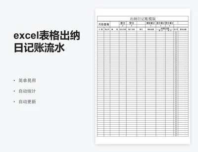 excel表格出纳日记账流水帐模板