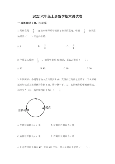 2022六年级上册数学期末测试卷含完整答案【全国通用】.docx
