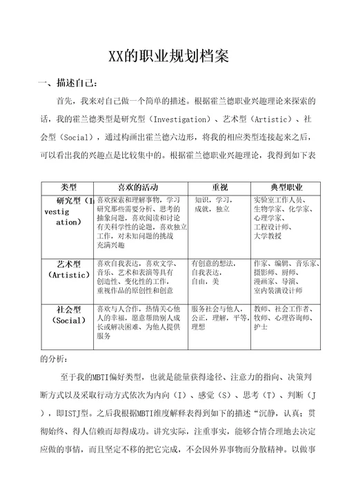 大学生职业生涯与发展规划之我的生涯规划档案