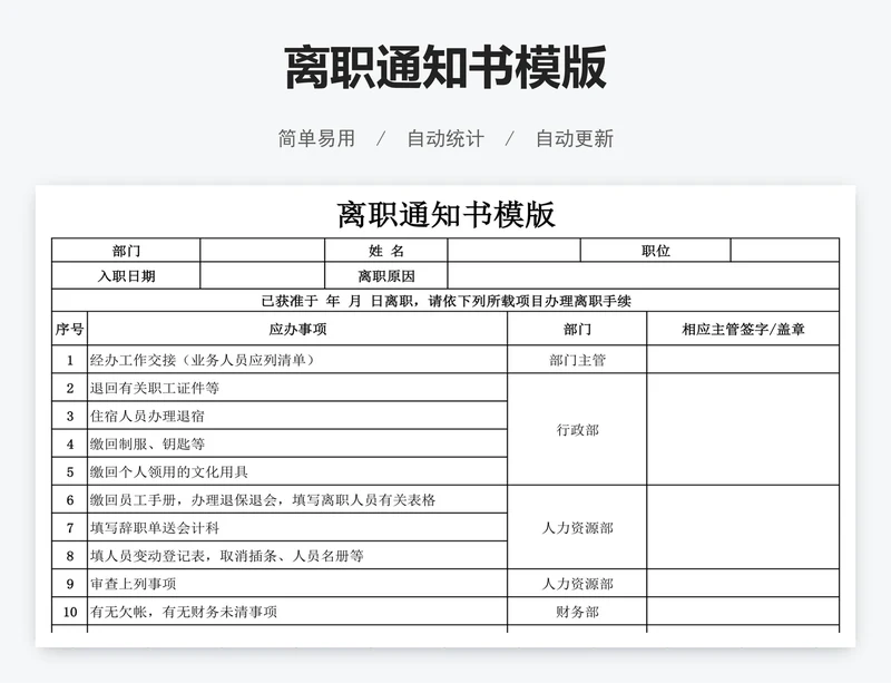 离职通知书模版