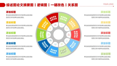 红色简约风10项圆环图形关系图PPT